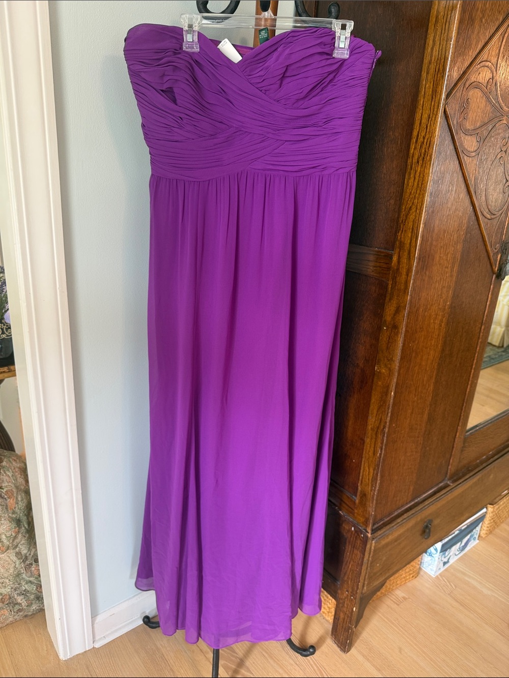 Ralph Lauren Strapless Ruched Bodice Maxi Dress in Fuchsia Purple